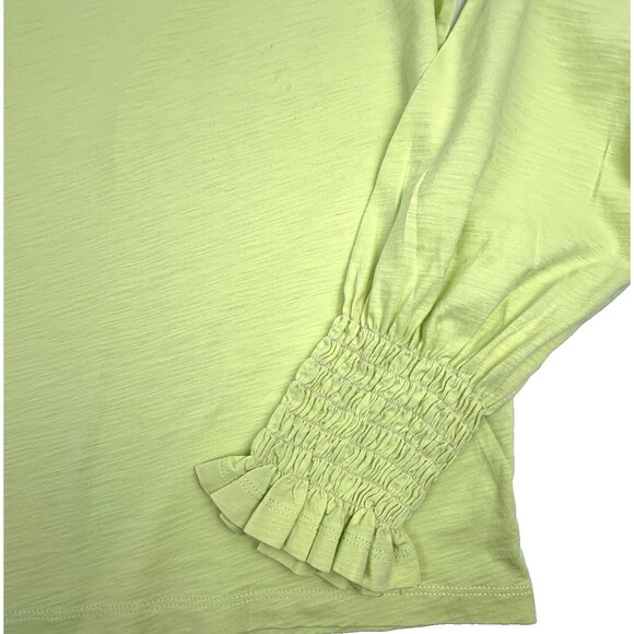 Lisa Todd Cuff Love Pop T-shirt 100% Pima Cotton Smocked Ruffle Lime Green L - Picture 2 of 10